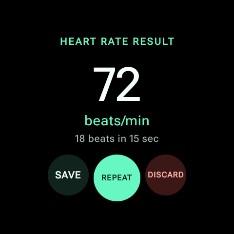 calculated result of 72 beats per minute